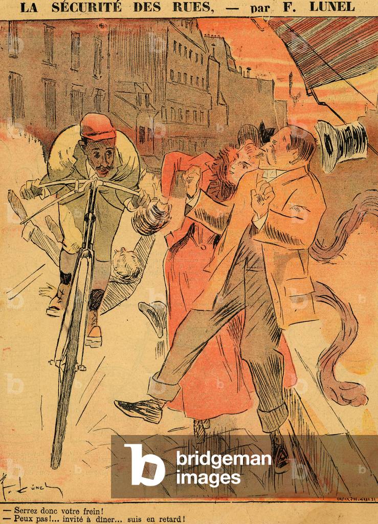 The safety of the streets Drawing by Ferdinand Lunel for the satirical magazine Le Rire in 1897