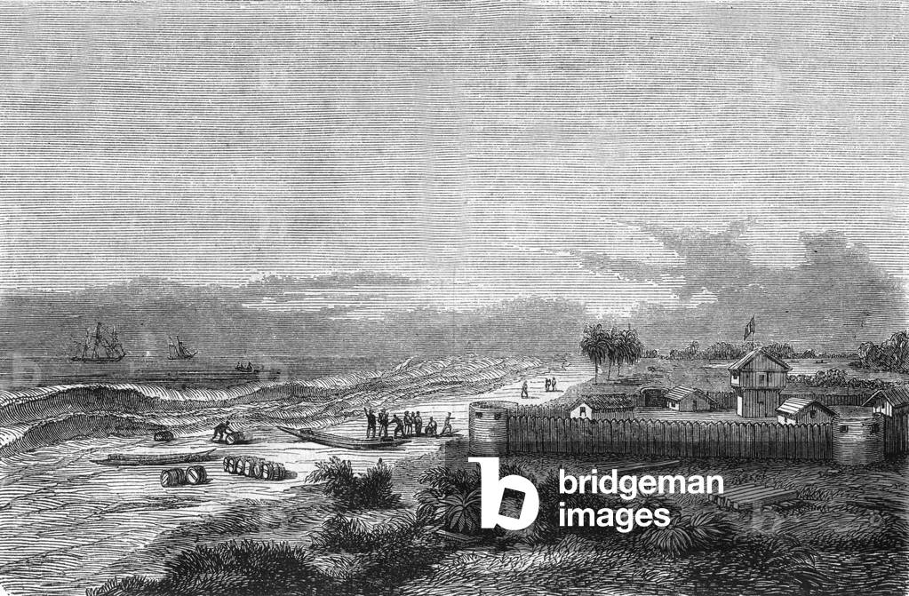 French port of Assinie, 1847 (engraving)