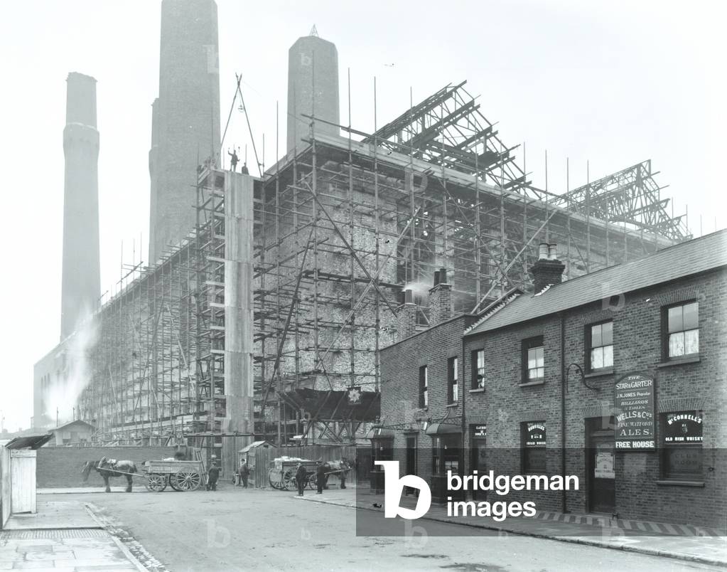 Greenwich Generating Station: construction work in progress, 1908 (b/w photo)