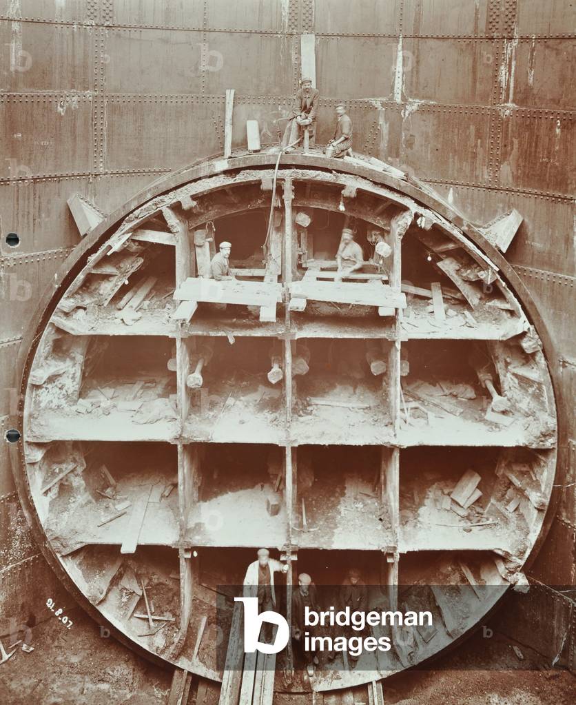 Construction of Rotherhithe Tunnel, 1907 (b/w photo)