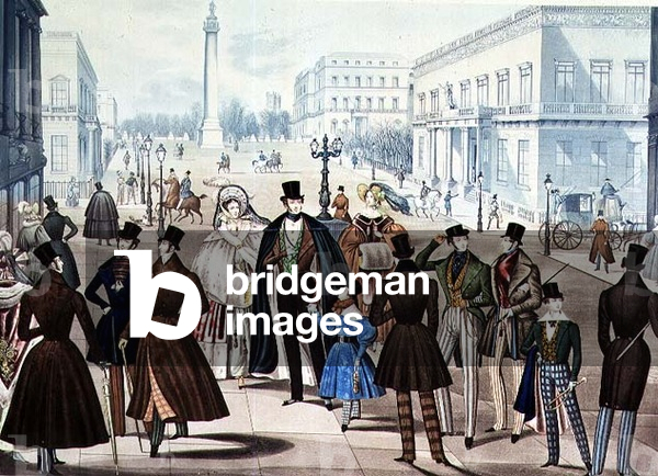 Veduta di Carlton Terrace vicino allo York Pillar da 'Winter Fashions for 1837' di B. Read e H. Bodmin (litogr