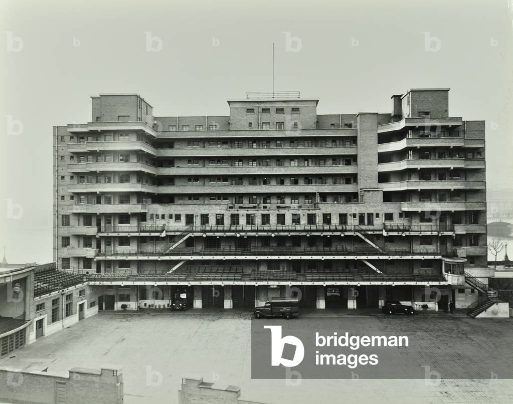 London Fire Brigade Headquarters, Albert Embankment: rear of the building, 1938 (b/w photo)