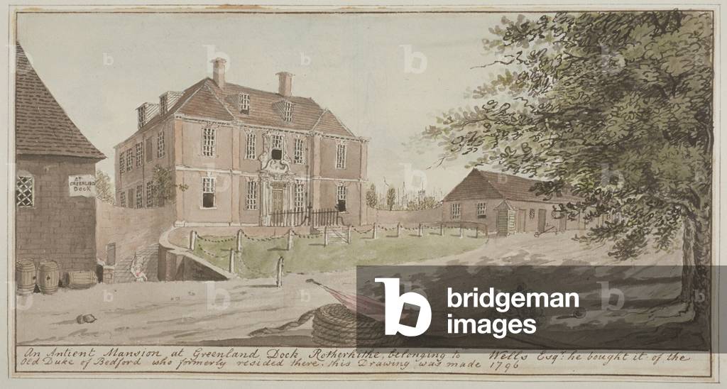 View of an ancient mansion at Greenland Dock in Rotherhithe, Bermondsey, 1796 (w/c on paper)