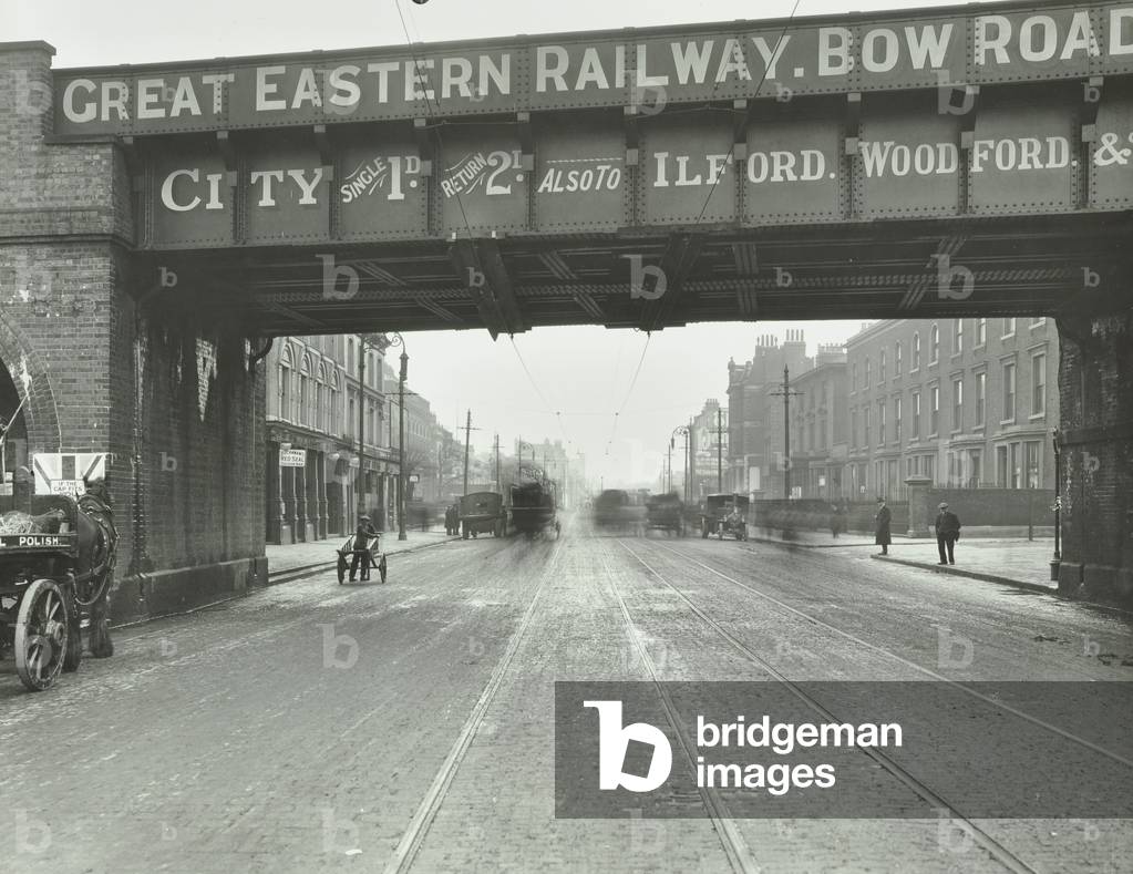 View of Bow Road Railway Bridge, 1915 (b/w photo)