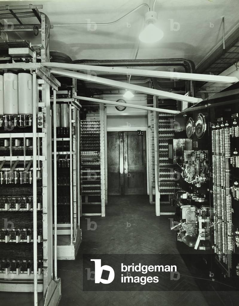 Automatic Telephone Exchange, County Hall, 1938 (b/w photo)