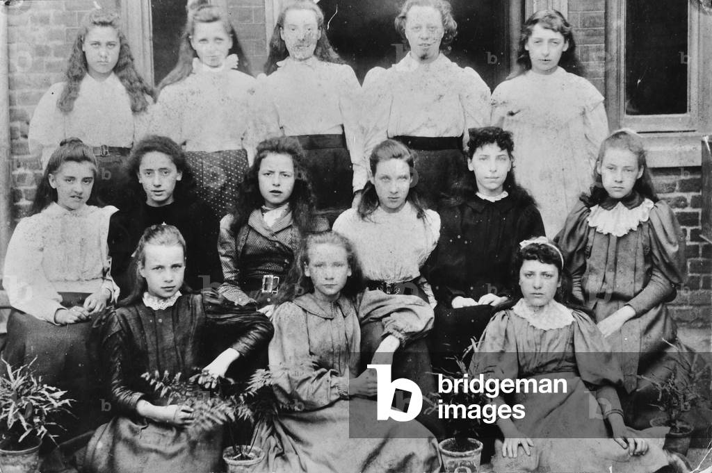 Girls Group, Rushmore Road School, 1897 (b/w photo)