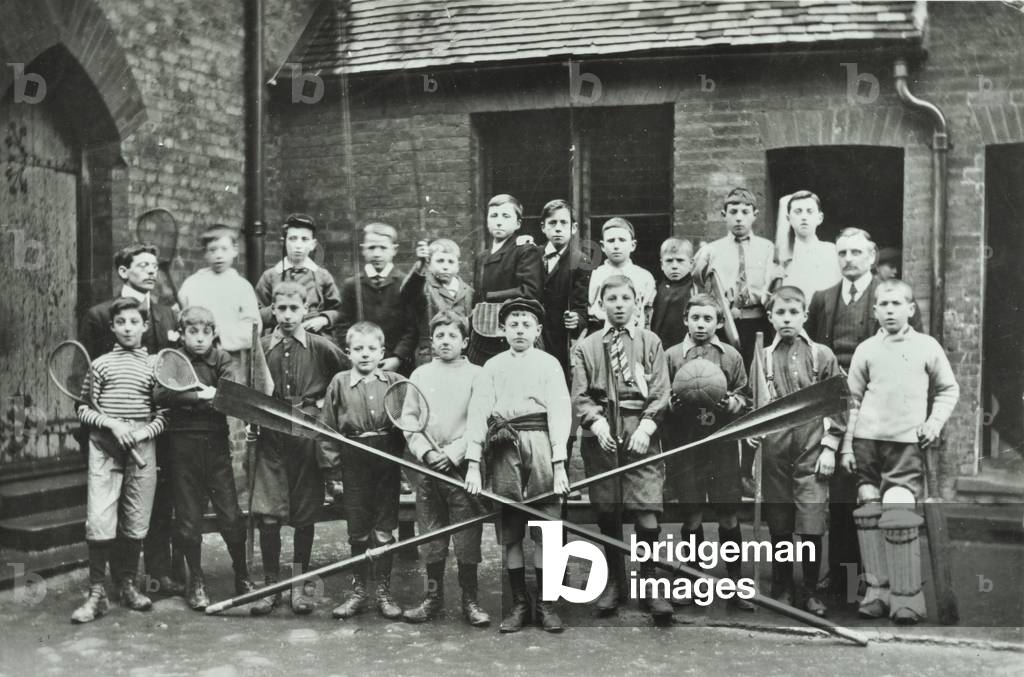 Saint Mary School: boys' sports group, 1904 (b/w photo)