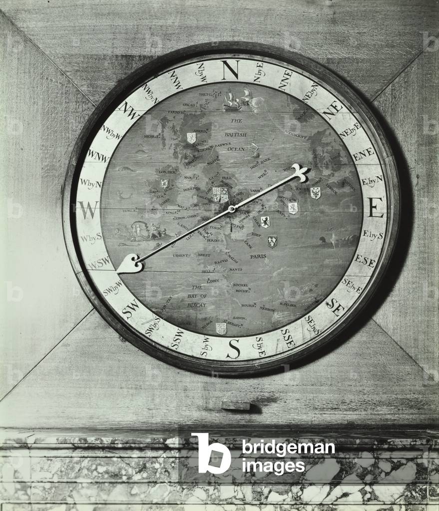 Admiralty, Whitehall, Westminster LB: board room wind indicator, 1934 (b/w photo)