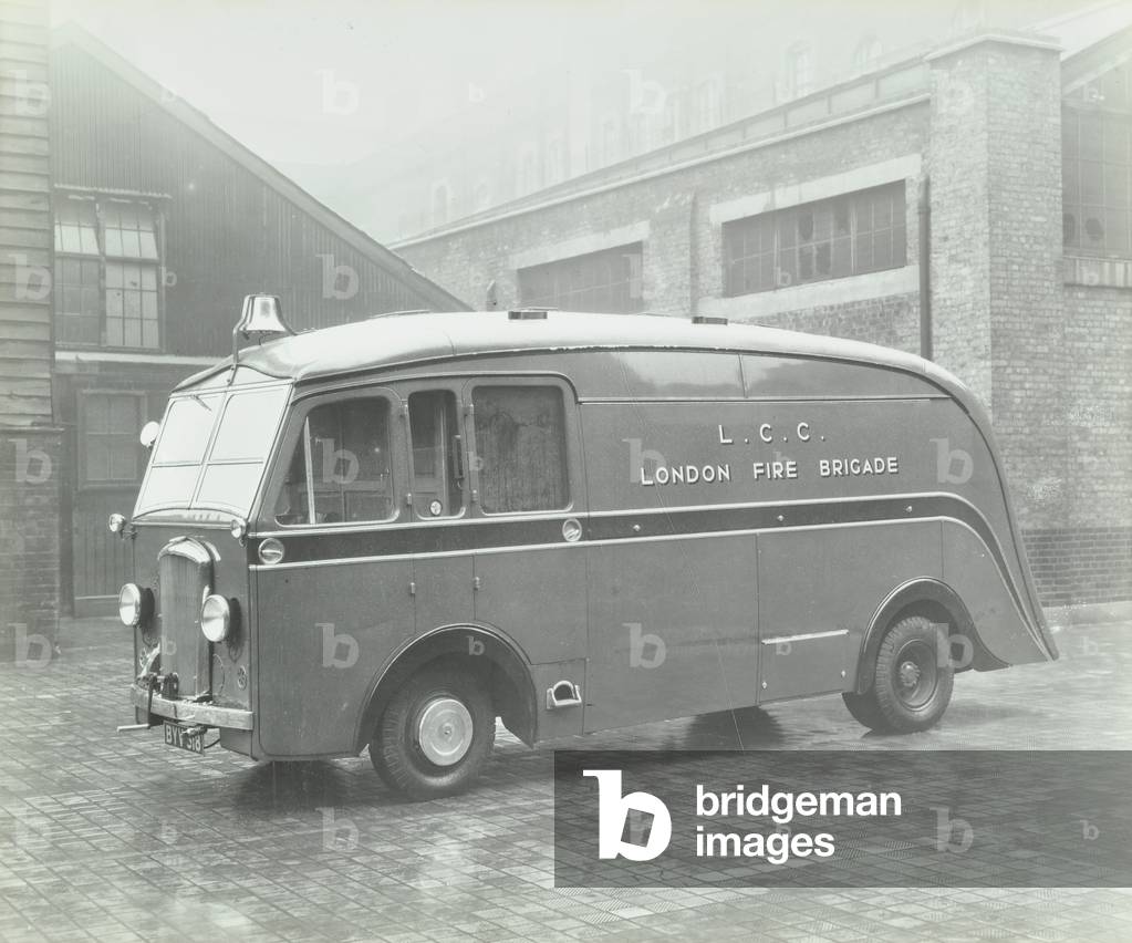 London Fire Brigade: new canteen van, 1937 (b/w photo)