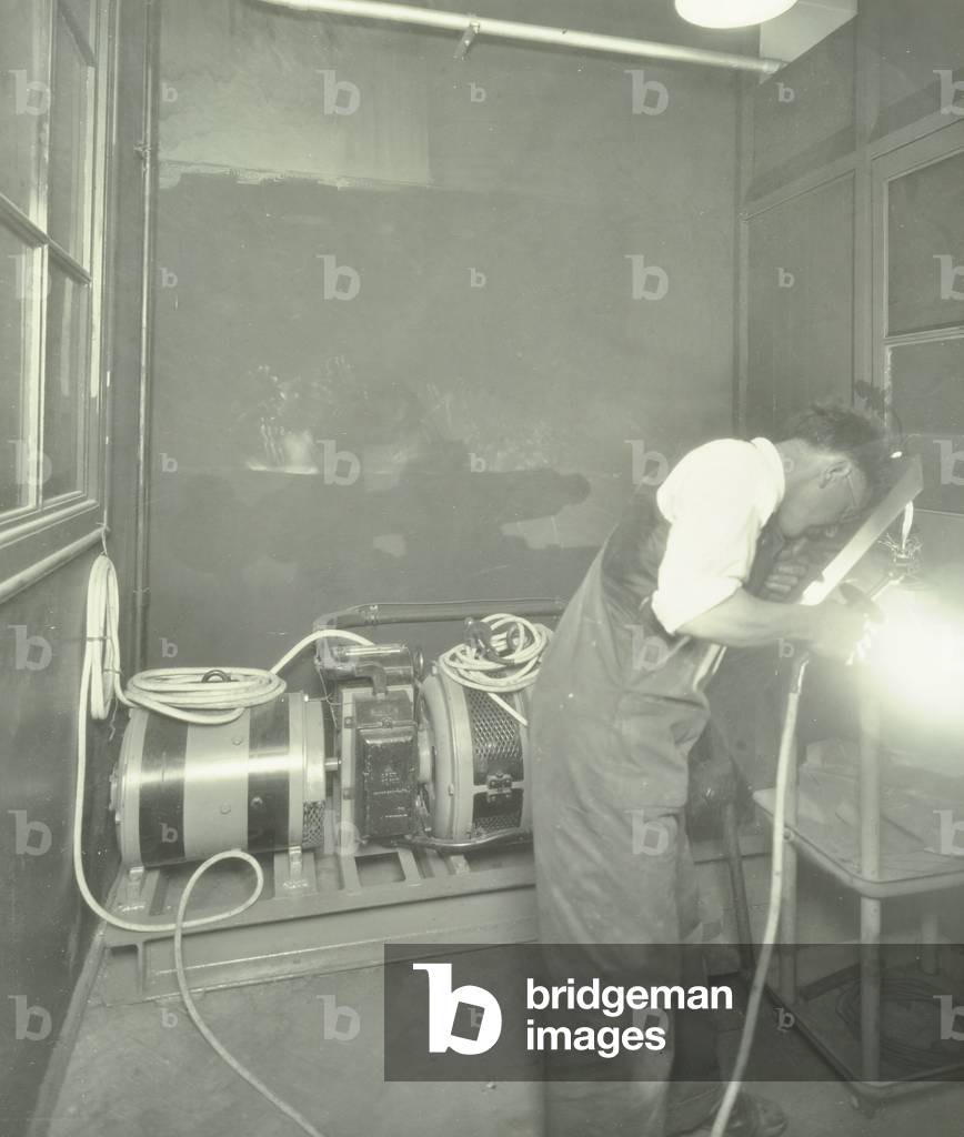Borough Polytechnic: student doing electric welding, 1930 (b/w photo)