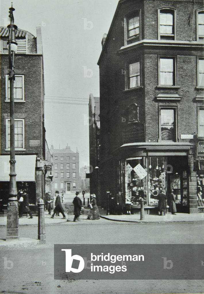 Bishopsgate: looking into Spital Square, London, 1912 (b/w photo)