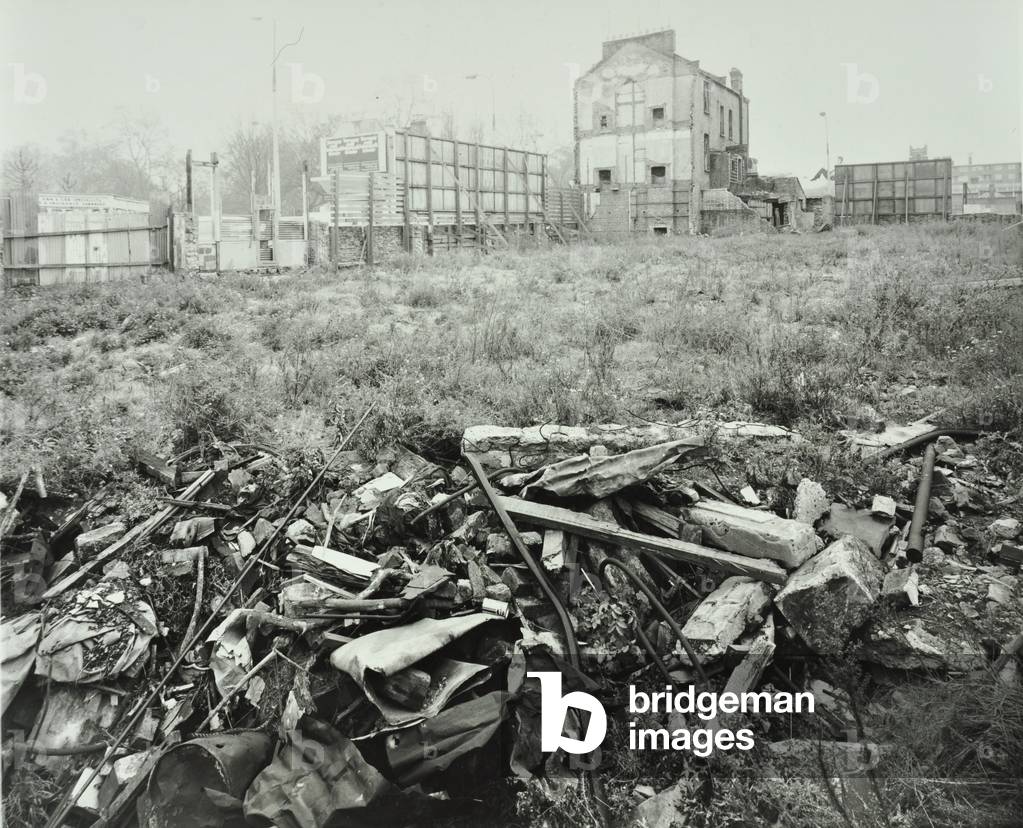 Jamaica Road: vacant site, London, 1972 (b/w photo)