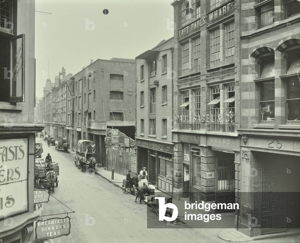 Upper Thames Street, south side, looking east, City of London, 1912 (b/w photo)