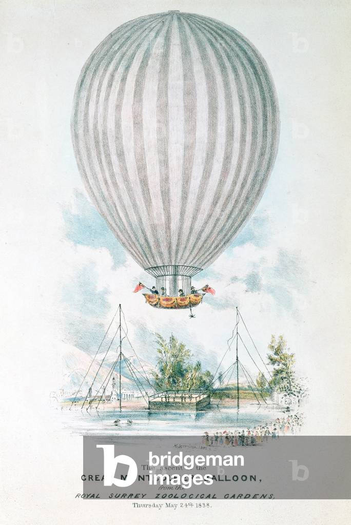 Ascent of the great Montgolfier Balloon, 1838 (colour litho)