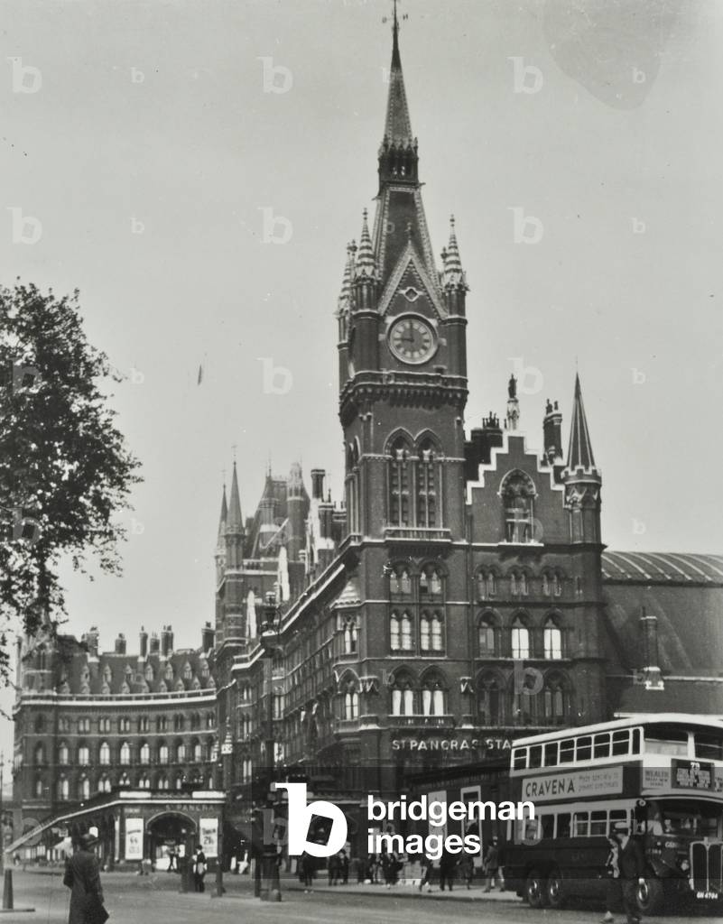 St Pancras Station: exterior, 1930 (b/w photo)