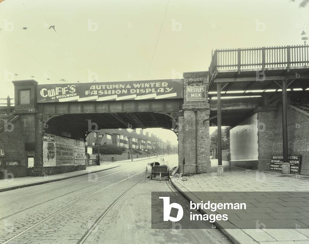 Well Hall Road: looking south by railway bridge, 1930 (b/w photo)