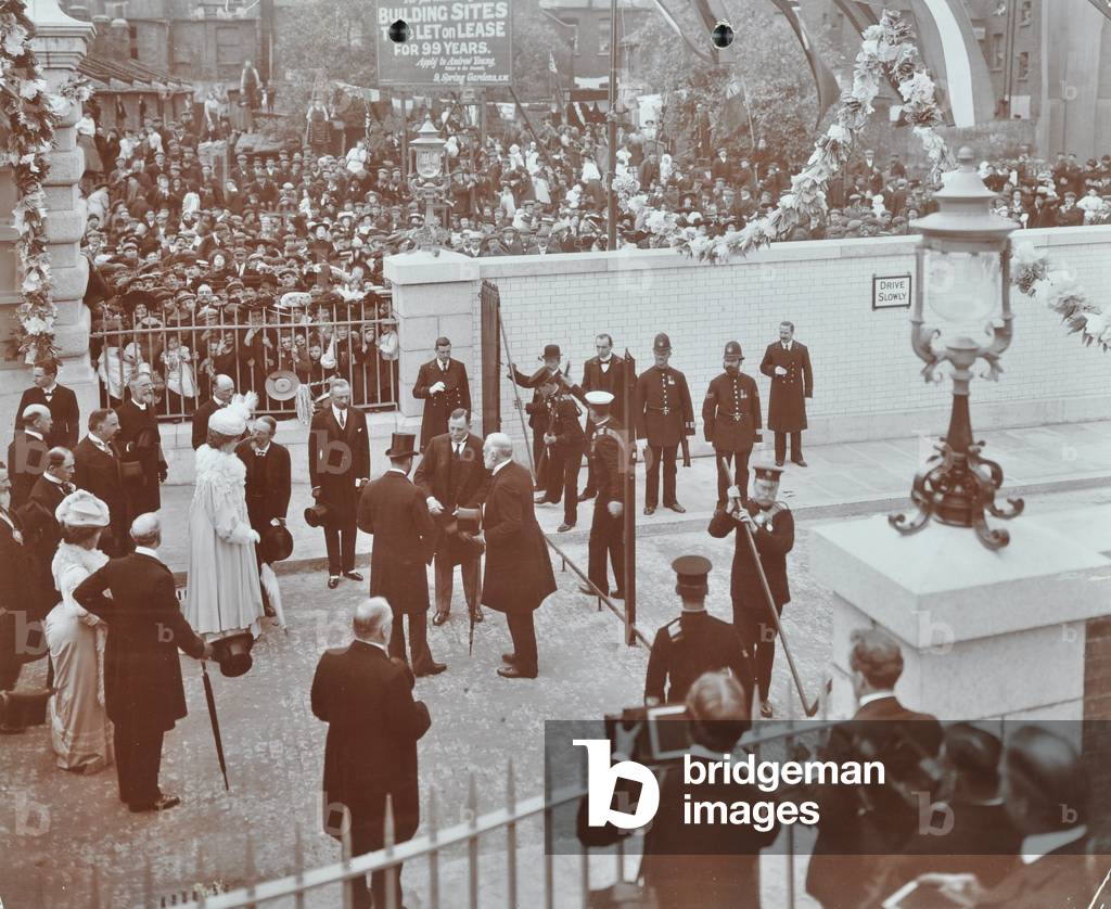 Opening of Rotherhithe Tunnel by the Prince of Wales accompanied by the Princess of Wales, 12 June , 1908 (b/w photo)
