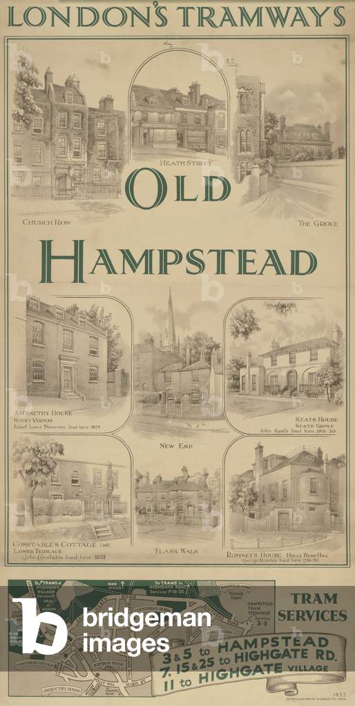 Old Hampstead, Tram Services, 1933 (colour litho)
