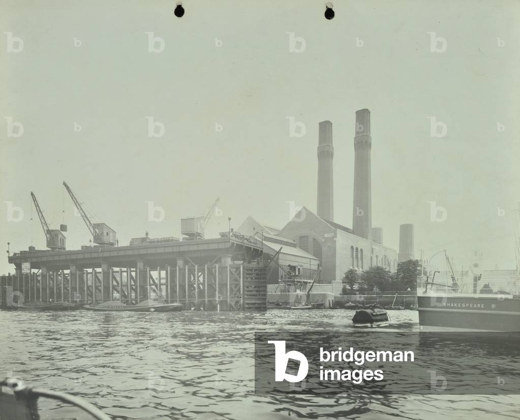 Greenwich Generating Station: view of the exterior from the River Thames, 1906 (b/w photo)