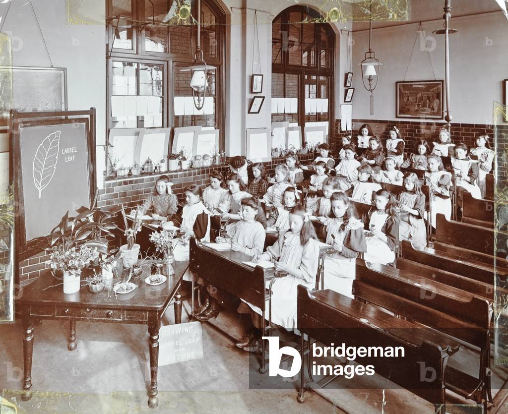Albion Street School: nature lesson, 1908 (b/w photo)