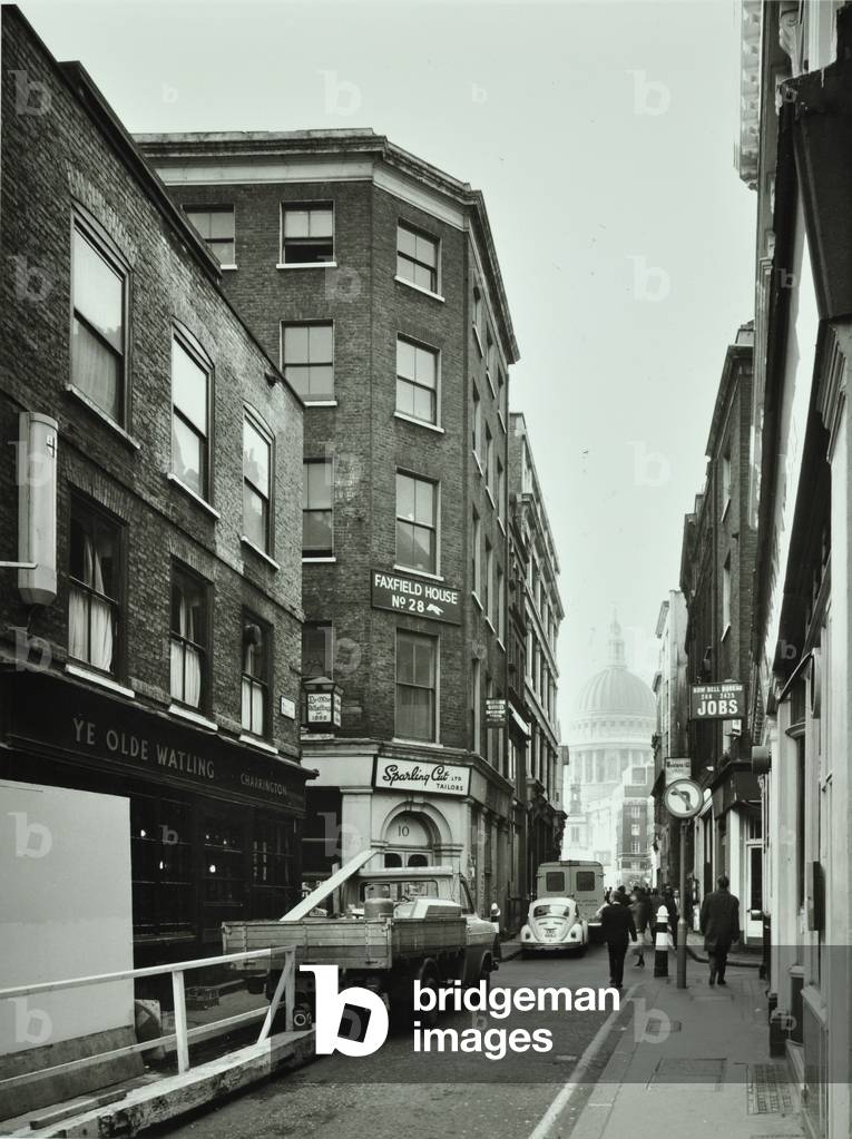 10 Bow Lane, City of London: Watling Street from Bow Lane to Saint Paul's Cathedral, 1973 (b/w photo)
