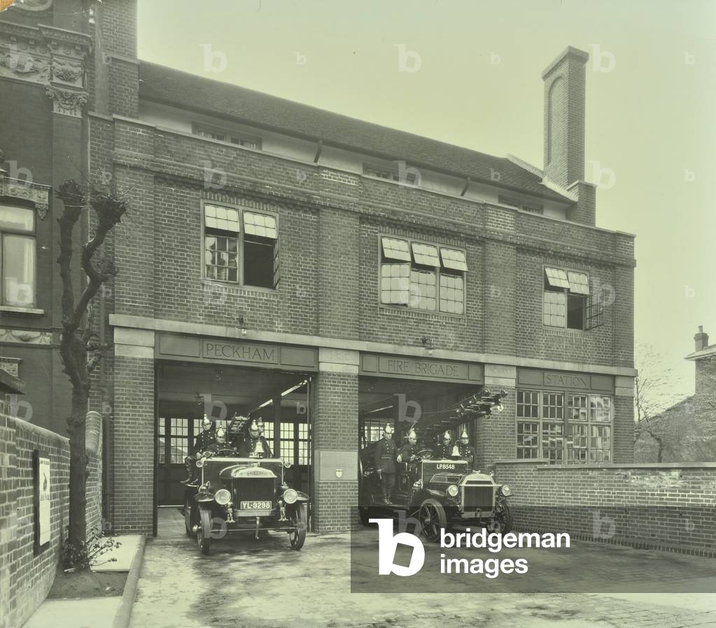 Peckham Road Fire Station: exterior, 1929 (b/w photo)