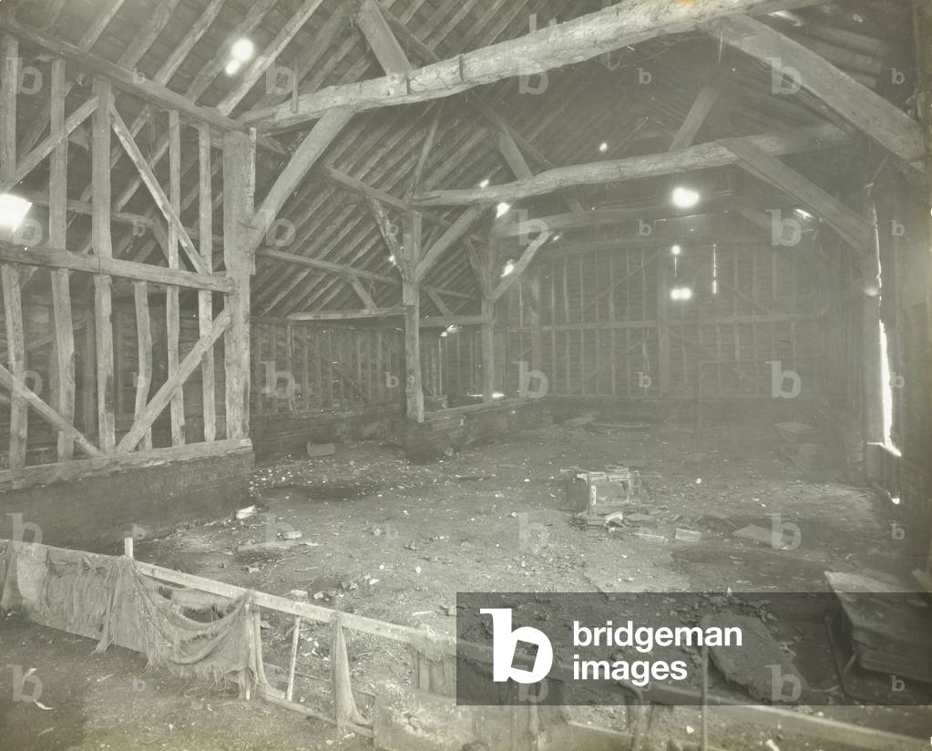 Saint Helier Estate: Old barn in Hill House grounds, London, 1929 (b/w photo)