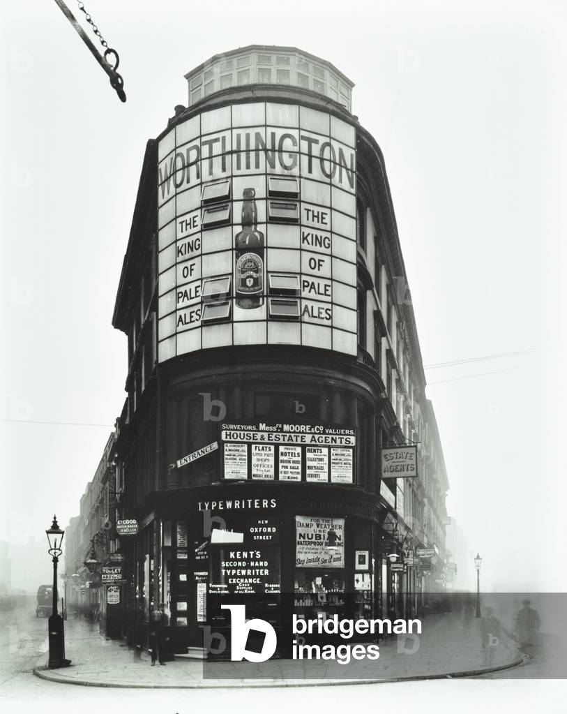 1 New Oxford Street: corner of New Oxford Street and High Holborn, 1908 (b/w photo)