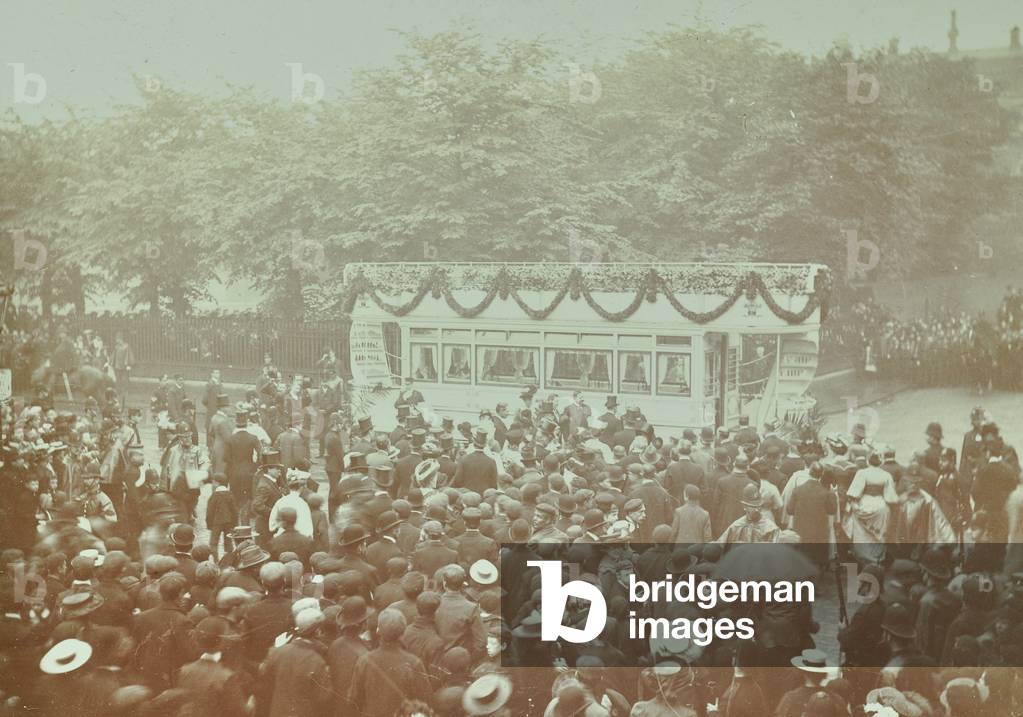 Opening of the Westminster to Tooting tramway route by Their Royal Highnesses Prince and Princess of Wales, 15th May, 1903 (b/w photo)
