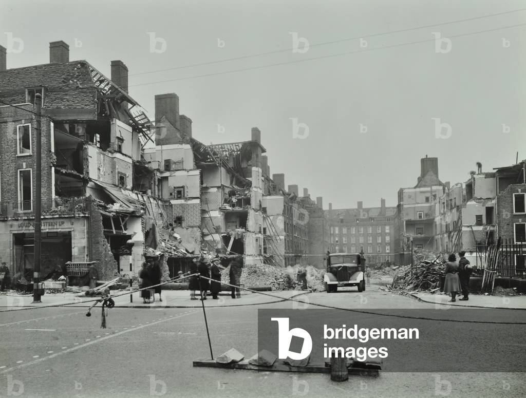 East Hill Estate: property damaged by bomb, London, 1941 (b/w photo)