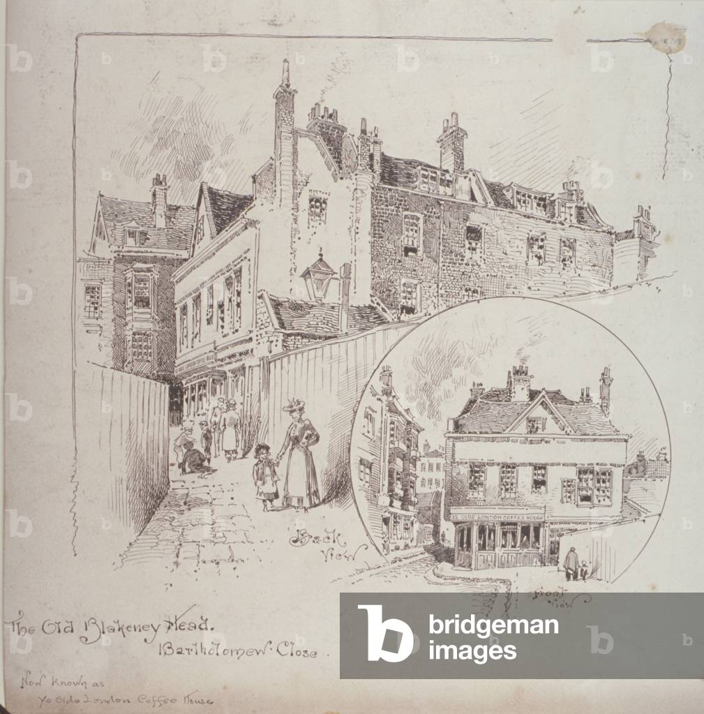 Back view of the Old Blakeney Head Inn, Bartholomew Close, London, c.1900 (pen & ink on paper)