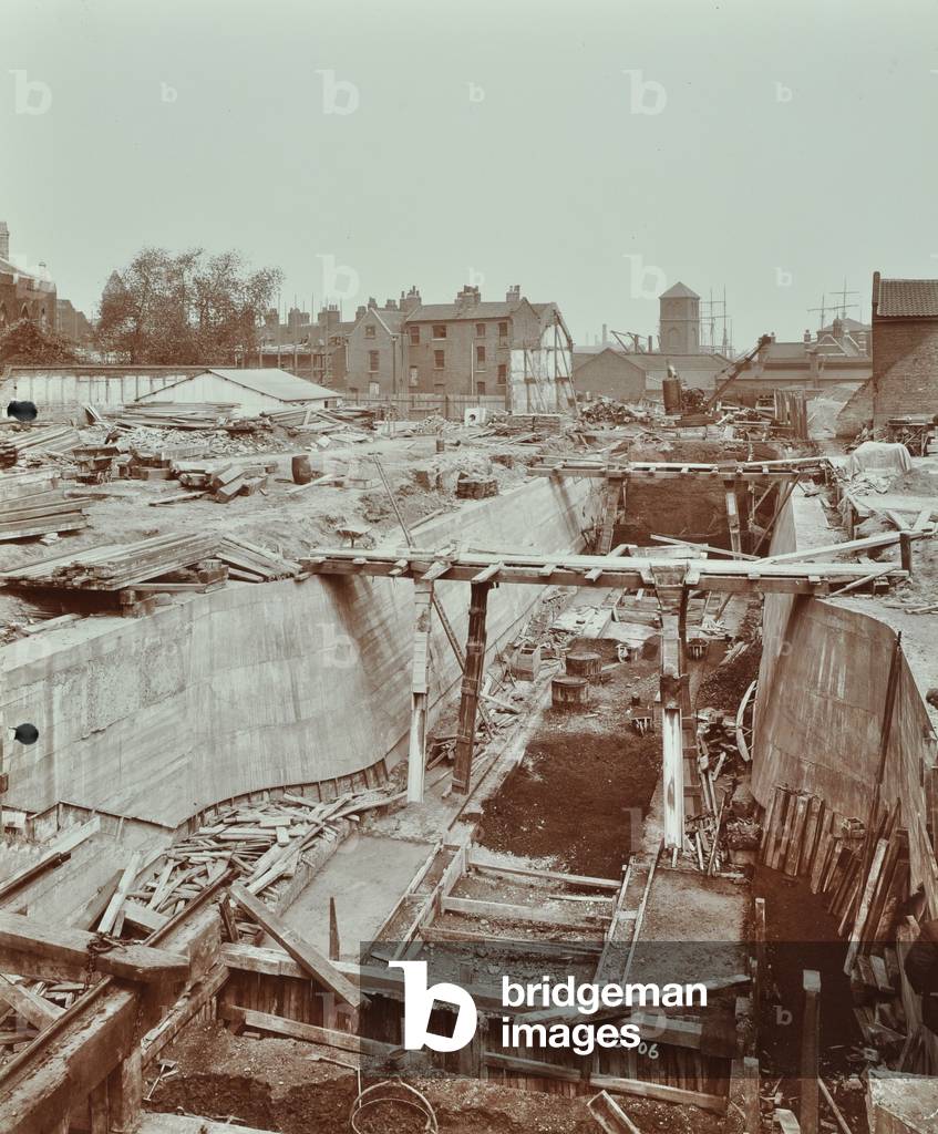 Construction of Rotherhithe Tunnel, 1906 (b/w photo)