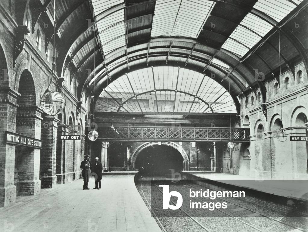 Notting Hill Gate Underground Station: view of platforms and track, 1868 (b/w photo)
