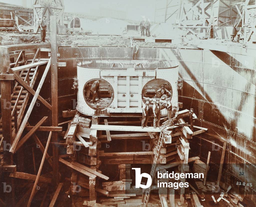 Construction of Rotherhithe Tunnel, 1905 (b/w photo)