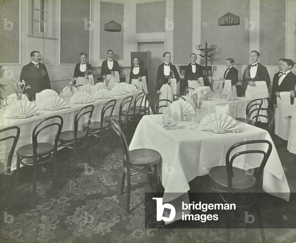 Westminster Technical Institute, School for Waiters, 1910 (b/w photo)