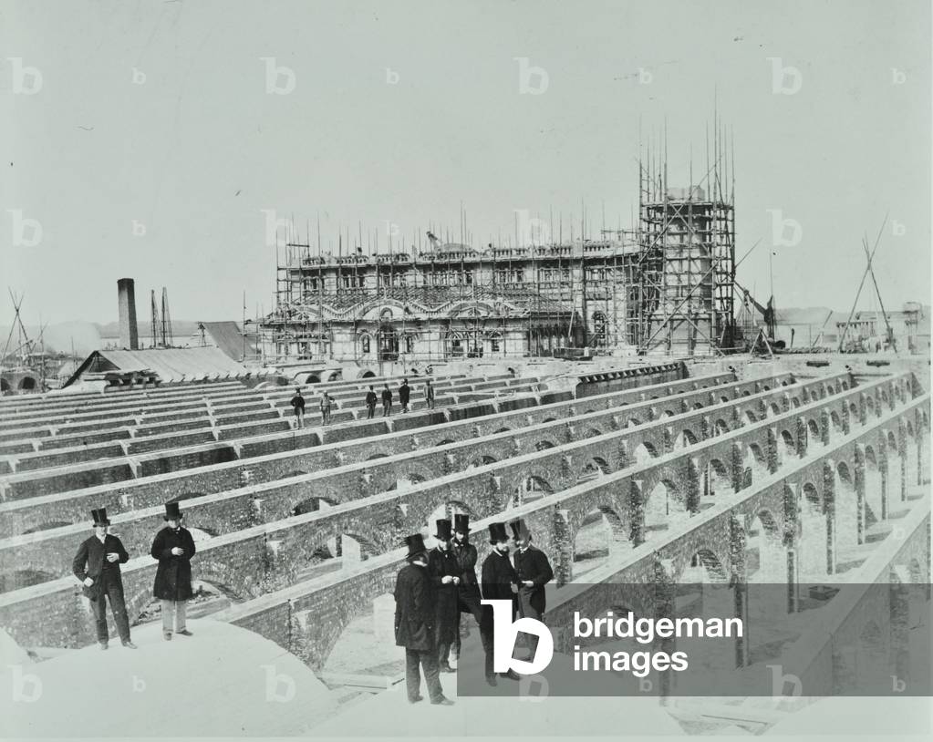 Southern Outfall Sewer, Crossness: building operations, 1865 (b/w photo)
