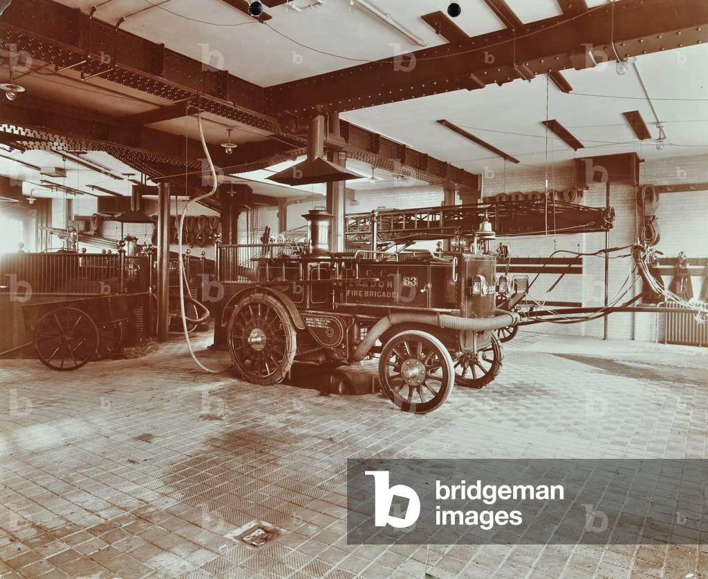 Cannon Street Fire Station: interior, 1907 (b/w photo)