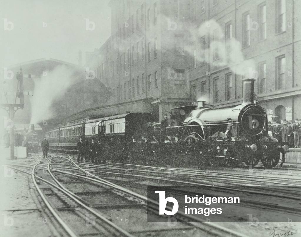 Last broad gauge train leaving Paddington Station, 1892 (b/w photo)
