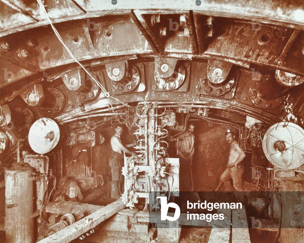 Construction of Rotherhithe Tunnel, 1907 (b/w photo)