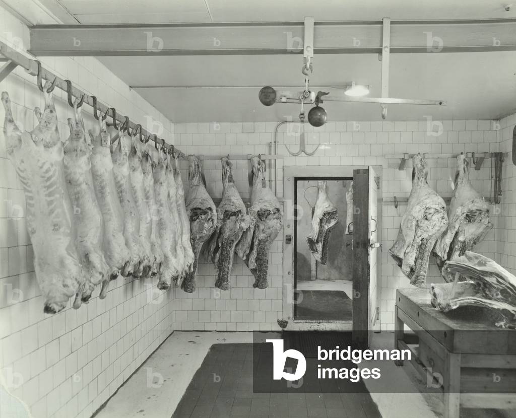 Lewisham Hospital: butcher's shop, 1936 (b/w photo)