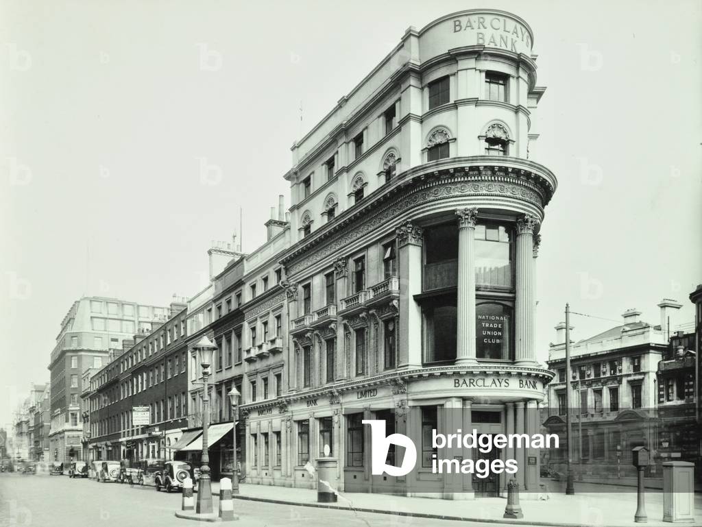 New Oxford Street: Bloomsbury Way at New Oxford Street looking to High Holborn, London, 1938 (b/w photo)
