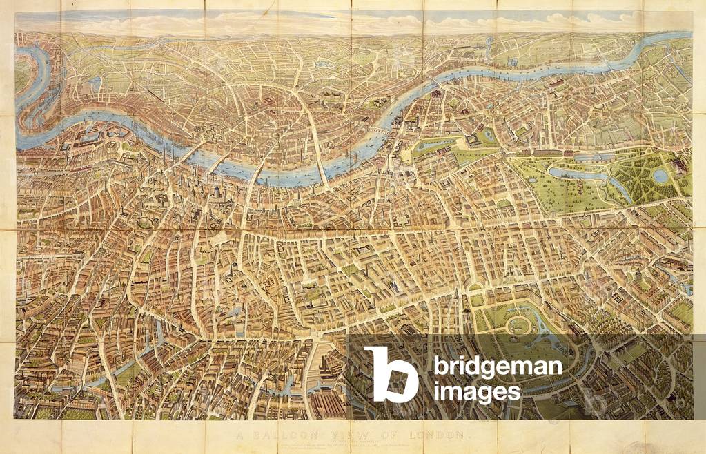 A Balloon View of London as seen from Hampstead, 1851 published by Bank and Co.