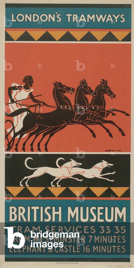 British Museum, Tram Services 33, 35, 1927 (colour litho)