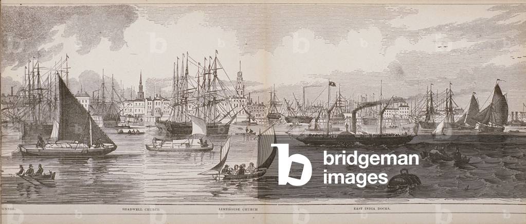 Gran Panorama di Londra, dal fiume Tamigi guardando verso Shadwell, East India Docks e Limehouse, 1849 (incisi