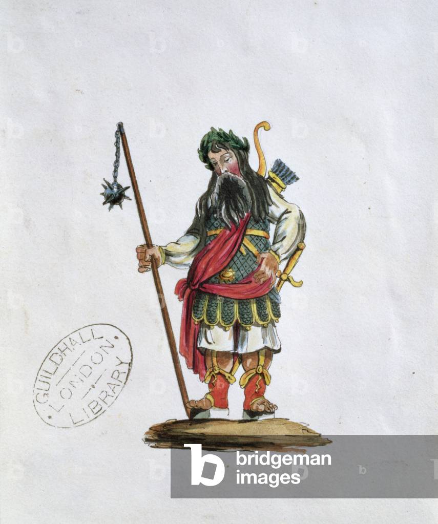 Gog, illustration of one of the Guildhall statues of the legendary giants (coloured engraving) (see also 106546)