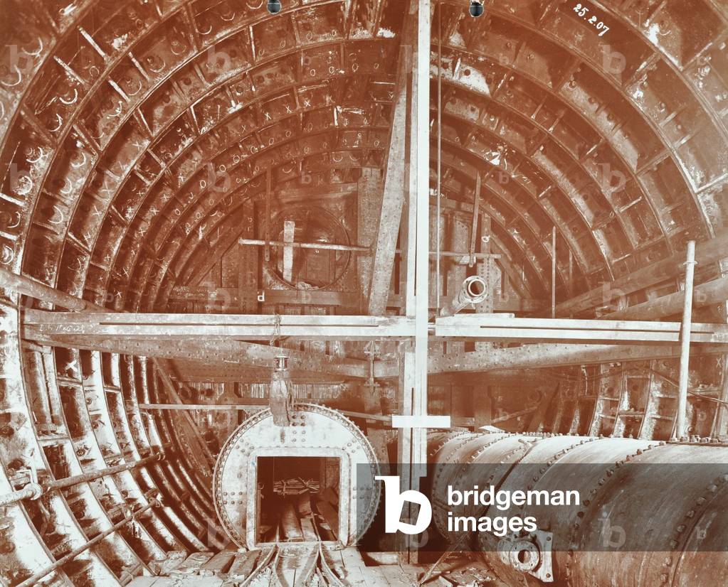 Construction of Rotherhithe Tunnel, 1907 (b/w photo)