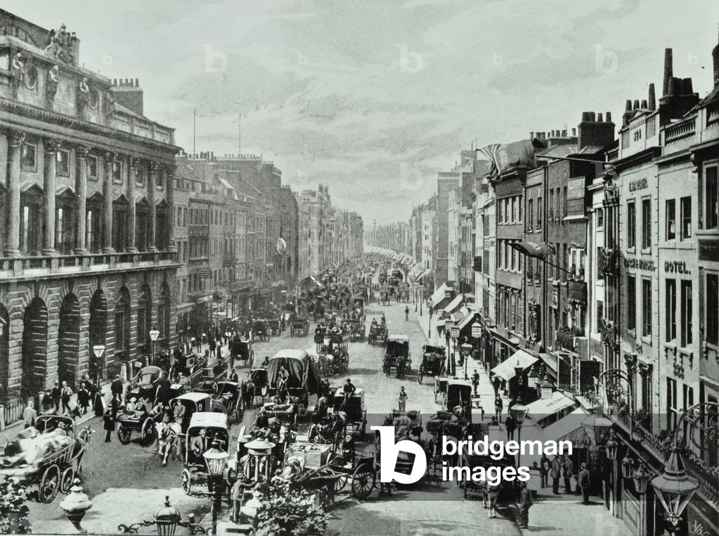 Somerset House, Strand, Westminster LB: looking west from Saint Mary-le-Strand, 1895 (b/w photo)