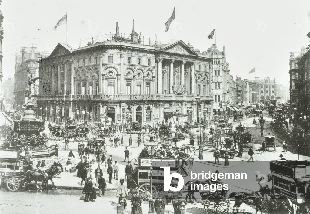 London Pavilion, Piccadilly Circus, Westminster LB: looking east, 1895 (b/w photo)