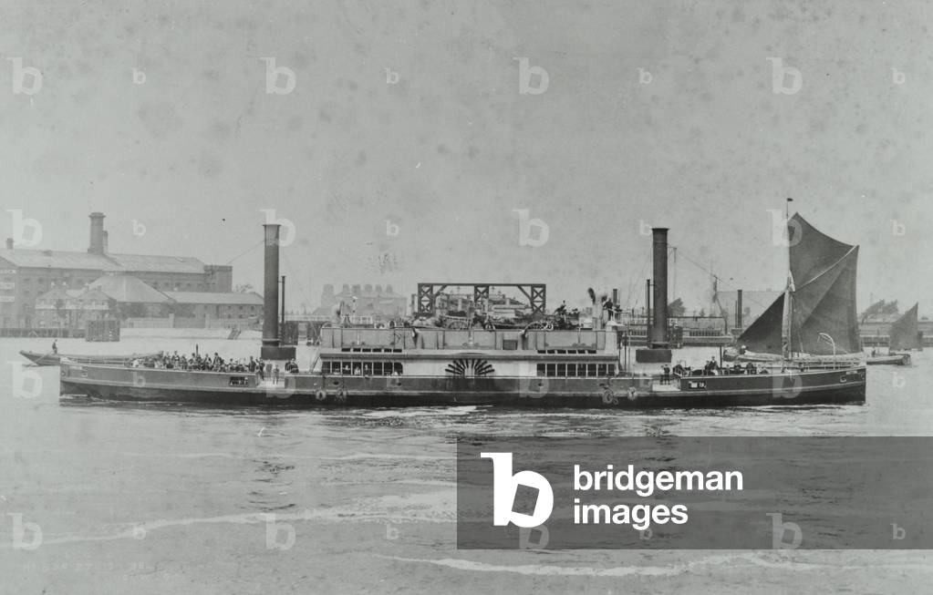 Woolwich Ferry: ferryboat on the river, 1896 (b/w photo)