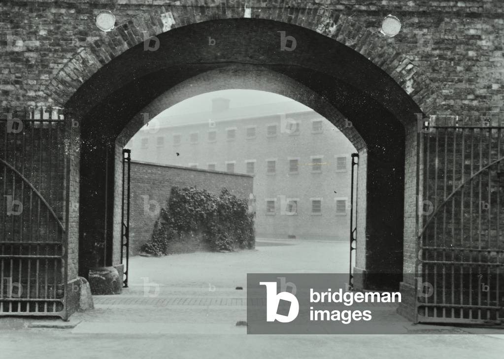 Millbank Prison: archway, entrance, 1885 (b/w photo)